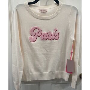 NWT PARIS HILTON Boucle Patch Paris Sweater in Gardenia Women SO Soft Size S
